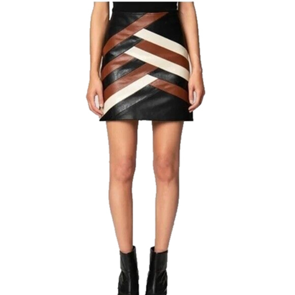Blank NYC Faux Leather Color Block Mini Skirt Black Brown Ivory Sz 26